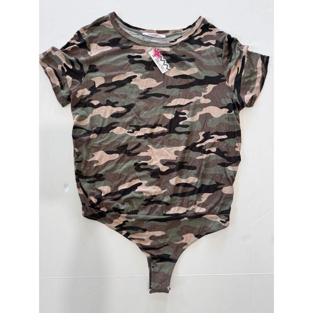 Camo Cotton Bodysuit‎ – Short Sleeve Camouflage Leotard with Snaps | Large NWT